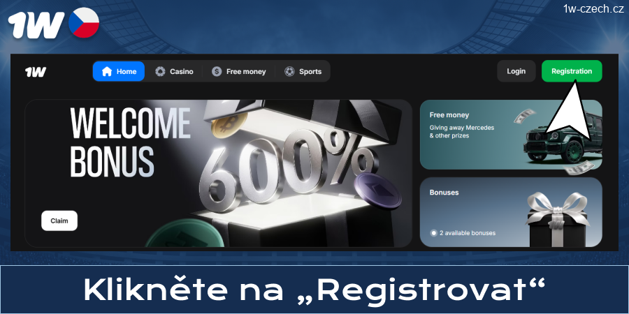 Klikněte na tlačítko registrace 1w Czech Republic