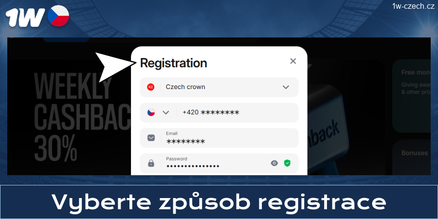 Vyberte způsob registrace pro 1w Czech Republic